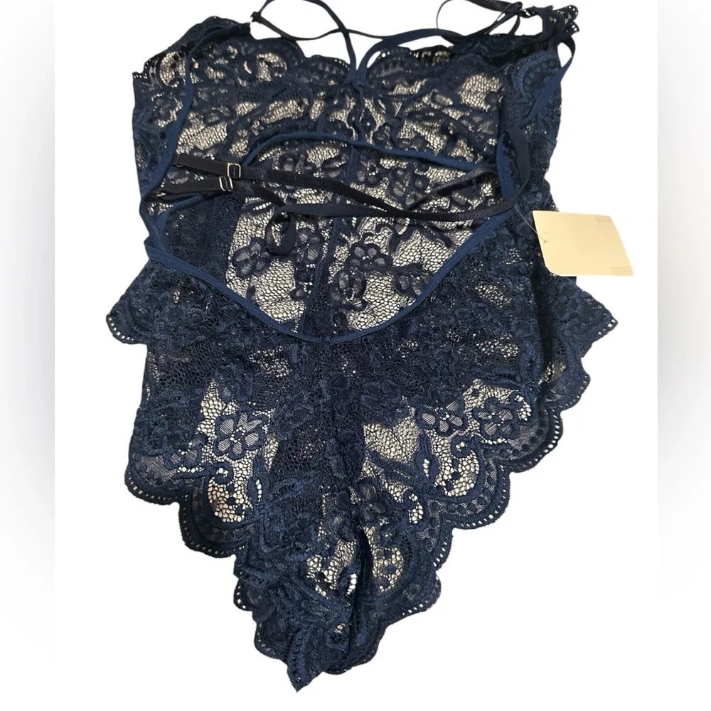 Sexy Lace Bodysuit/Lingerie in Navy Blue- Large